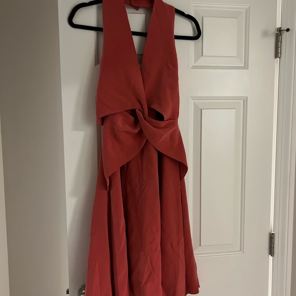 Antonio Gual Cocktail Dress; midi, deep-v, drop-back halter dress 100% Silk - Picture 2 of 6